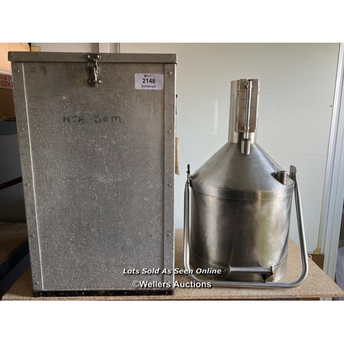 2148 - Twenty litre stainless steel petrol measure for County of Avon, in metal carry case, 60cm h x 37cm w... 