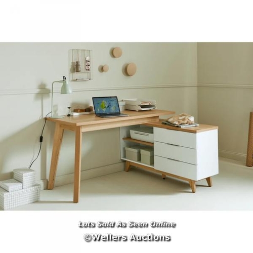 7774 - RRP: 296.99 - HYKKON ISIDORE L-SHAPE COMPUTER DESK COLOUR: WHITE/OAK / APPEARS TO BE NEW, OPEN BOX -... 