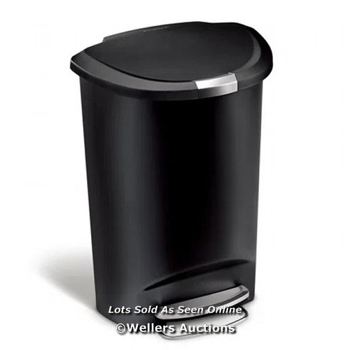 7789 - RRP: 44 - SIMPLEHUMAN SIMPLEHUMAN 50L SEMI-ROUND PEDAL BIN, BLACK PLASTIC  / APPEARS TO BE NEW, OPEN... 