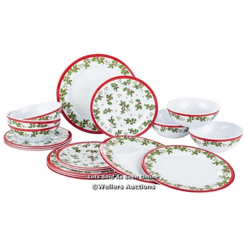 7792 - RRP: 36.99 - THE SEASONAL AISLE SALMA HOLLY 18 PIECE MELAMINE DINNERWARE SET, SERVICE FOR 6  / APPEA... 