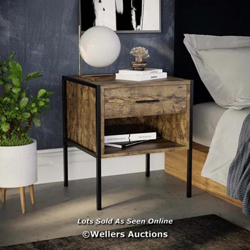 7804 - RRP: 45.99 - BOROUGH WHARF OSCAR 1 DRAWER INDUSTRIAL BEDSIDE TABLE WITH METAL FRAME AND OPEN SHELF C... 