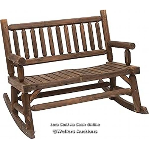 8047 - OUTSUNNY GARDEN 2-SEATER ROCKING BENCH WOOD FRAME ROUGH-CUT LOG LOVESEAT SLATTED HIGH BACK RUSTIC ST... 