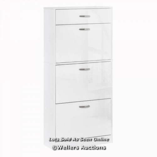 8061 - HOMCOM SHOE CABINET WITH 3 FLIP DRAWERS, HIGH GLOSS SHOE STORAGE CABINET WITH TOP DRAWER AND ADJUSTA... 