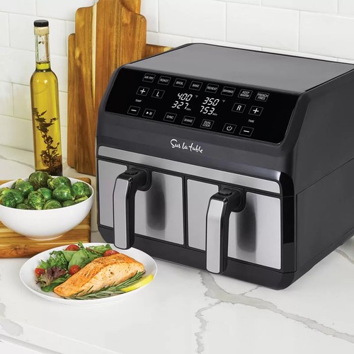 65 - SUR LA TABLE AIR FRYER WITH X2 3.8L DRAWERS / POWERS UP / SIGNS OF USE / E45