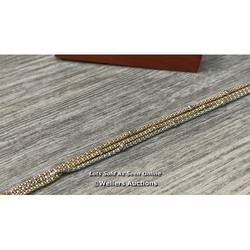 8268 - 14CT TRI COLOUR GOLD 3 ROW BRACELET / 14CT TRI COLOUR GOLD / BRACELET LENGTH: 19CM/7.5 INCHES / MADE... 