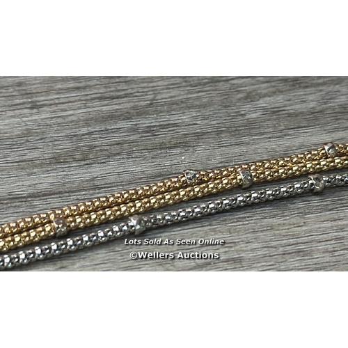 8268 - 14CT TRI COLOUR GOLD 3 ROW BRACELET / 14CT TRI COLOUR GOLD / BRACELET LENGTH: 19CM/7.5 INCHES / MADE... 