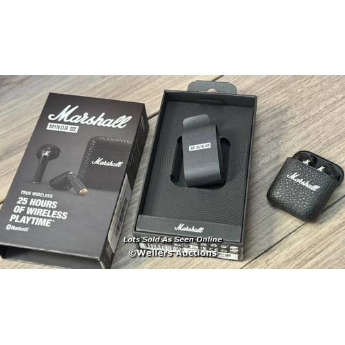 8276 - MARSHALL MINOR III WIRELESS EARBUDS IN BLACK / MINIMAL SIGNS OF USE / CONNECTS AND PLAYS MUSIC / SEE... 