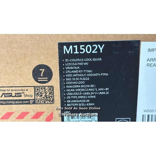 8282 - ASUS VIVOBOOK, AMD RYZEN 7, 8GB RAM, 512GB SSD, 15.6 INCH LAPTOP, M1502YA-BQ165W / APPEARS TO BE NEW... 