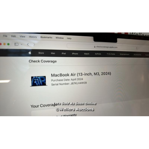 8286 - APPLE MACBOOK AIR 2024 / APPLE M3 CHIP / 8GB RAM / 256GB SSD / 13.6 INCH / MIDNIGHT / MRXV3B/A / APP... 