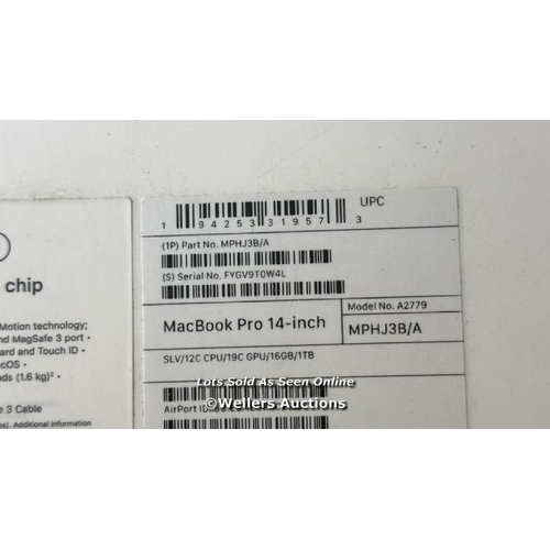 8287 - APPLE MACBOOK PRO / APPLE M2 PRO CHIP 12-CORE CPU / 19-CORE GPU / 16GB RAM / 1TB SSD / 14 INCH IN SI... 