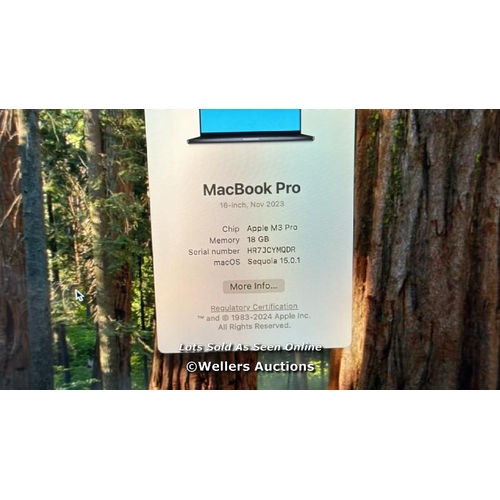 8288 - APPLE MACBOOK PRO / APPLE M3 PRO CHIP 12-CORE CPU, 18-CORE GPU / 18GB RAM / 512GB SSD / 16 INCH / SP... 