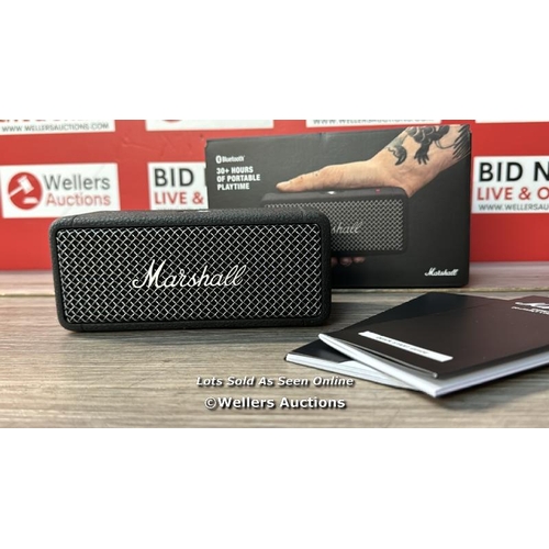 8296 - MARSHALL EMBERTON II PORTABLE, WATER RESISTANT SPEAKER / APPEARS NEW, OPEN BOX / POWERS UP & CONNECT... 