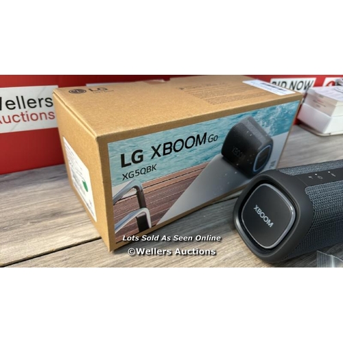 8297 - LG XG5 XBOOM GO PORTABLE BLUETOOTH SPEAKER / APPEARS NEW, OPEN BOX / POWERS UP & CONNECTS TO BLUETOO... 