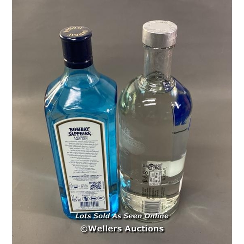 9526 - DRINKS X2 INC. BOMBAY SAPPHIRE DISTILLED LONDON GIN 1L 40% + ABSOLUT SWEDISH VODKA 1L 40%