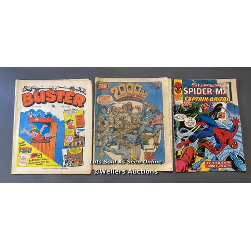 9721 - COMIC BOOKS X3 INC. MARVEL SUPER SPIDER - MAN AND CAPTAIN IN BRITAIN, BUSTER, 2000AD FEATURING JUDGE... 