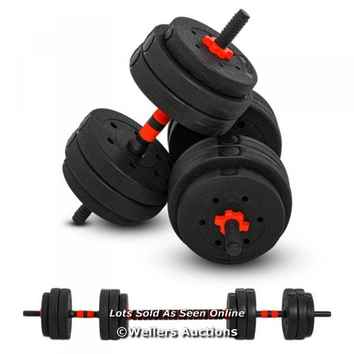 8030 - RRP: �49.99 - 25KG 2 IN1 ADJUSTABLE DUMBBELLS WIEGHT SET / SEE IMAGE FOR ACCESSORIES, CONTENTS & CON... 