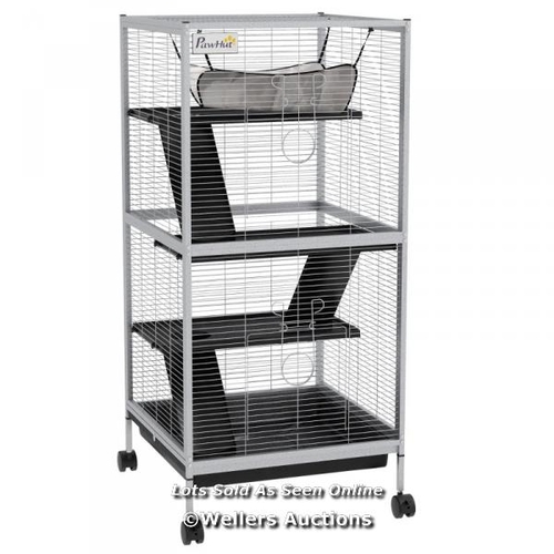 8049 - RRP: �79.99 - PAWHUT SMALL ANIMAL CAGE PET PLAY HOUSE WITH WHEELS PLATFORMS LIGHT GREY / SEE IMAGE F... 