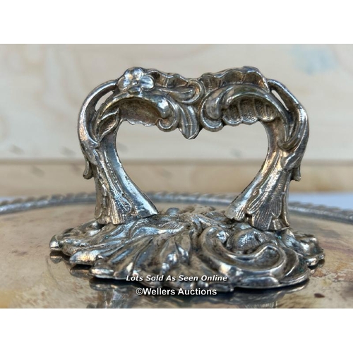 2 - A pair of silver plated tureen dishes with engraved dragon on front of both lids, ornate handles and... 