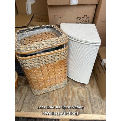 31 - A container of assorted linen, cushions, lamp shades, clothing and miscellaneous household items, si... 