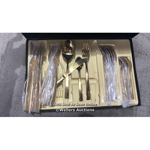 9005 - RRP: 86.99 - CANORA GREY ALMARINE GOLD CUTLERY SET, 24 PIECE STAINLESS STEEL FLATWARE SILVERWARE SET... 