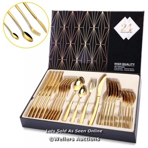 9006 - RRP: 86.99 - CANORA GREY ALMARINE GOLD CUTLERY SET, 24 PIECE STAINLESS STEEL FLATWARE SILVERWARE SET... 