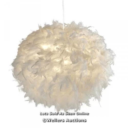 9084 - RRP: 34.99 - MACK + MILO 50CM FEATHER NOVELTY PENDANT SHADE / COLOUR: WHITE / 1 BOX / COLLECTION FRO... 