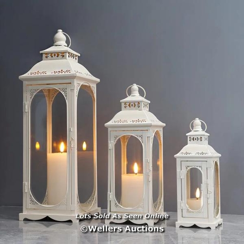 9099 - RRP: 52.99 - LILY MANOR VINTAGE CANDLE LANTERN SET 26/35/50 CM HIGH / COLOUR: WHITE / 1 BOX / COLLEC... 