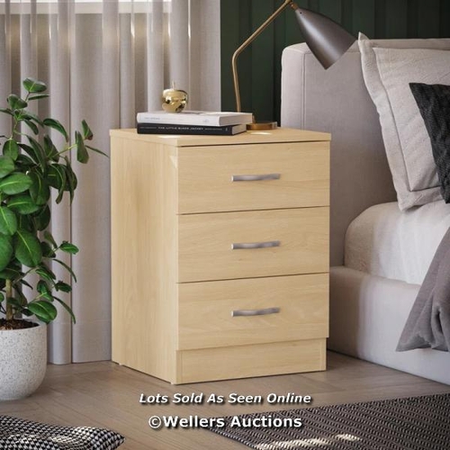 9202 - RRP: 43.99 - HASHTAG HOME MAYBERY 3 - DRAWER BEDSIDE TABLE NIGHTSTAND COLOUR: PINE / APPEARS TO BE N... 