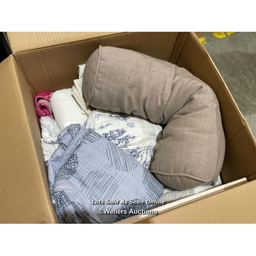 11 - Box of assorted pre-owned linen, towels and cushions / VAT applies to the hammer price on this lot /... 