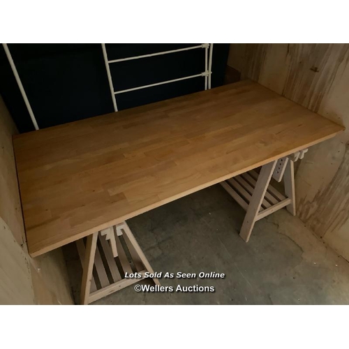 26 - Pine trestle table, 76cm h x 155cm w x 76cm d  / VAT applies to the hammer price on this lot / Conta... 