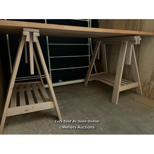 26 - Pine trestle table, 76cm h x 155cm w x 76cm d  / VAT applies to the hammer price on this lot / Conta... 