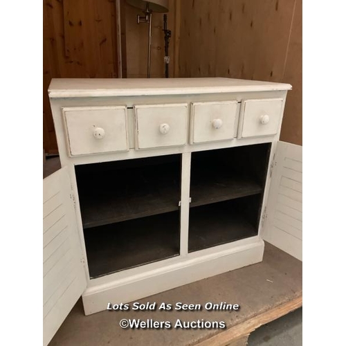 43 - Antique style whitewashed oak side cabinet of two upper drawers over a cupboard, 80cm h x 80cm w x 5... 