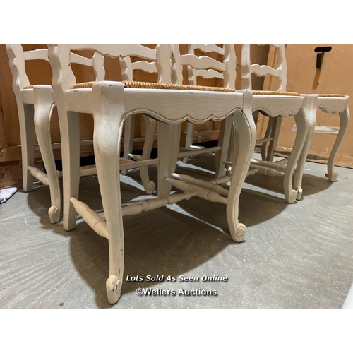 45 - X6 whitewashed farmhouse style dining chairs with cane seats, 100cm h x 44cm w x 41cm d  / VAT appli... 