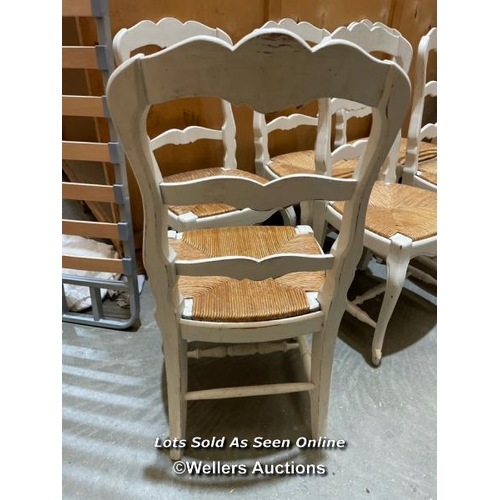 45 - X6 whitewashed farmhouse style dining chairs with cane seats, 100cm h x 44cm w x 41cm d  / VAT appli... 