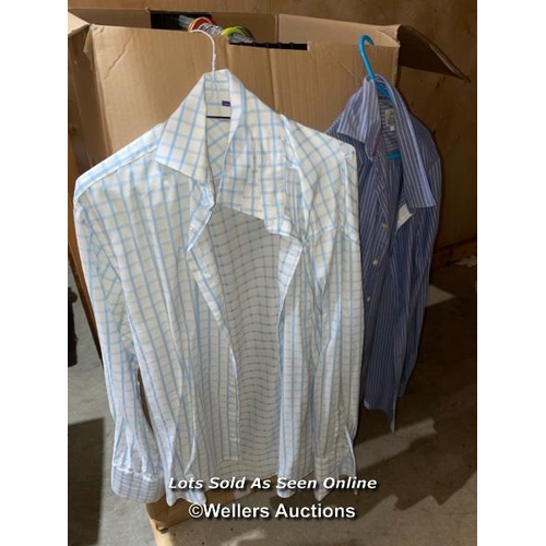 5 - Box of mostly mens pre-owned clothing incl. business shirts and suit jackets, brands incl. Jack Will... 