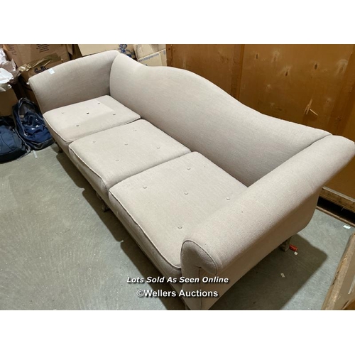 50 - Fabric sofa on carved wooden base, 80cm h x 235cm w x 90cm d  / VAT applies to the hammer price on t... 