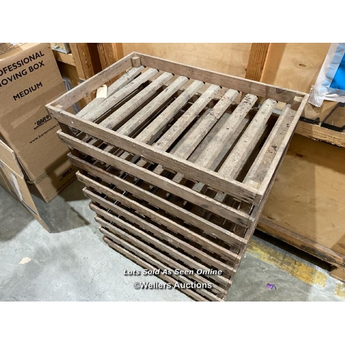 52 - X9 antique stackable apple trays, each measures 11cm h x 76.5cm w x 51cm d / No VAT on hammer price ... 