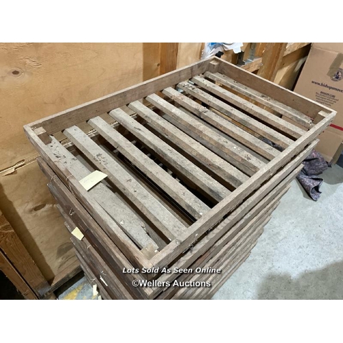 52 - X9 antique stackable apple trays, each measures 11cm h x 76.5cm w x 51cm d / No VAT on hammer price ... 