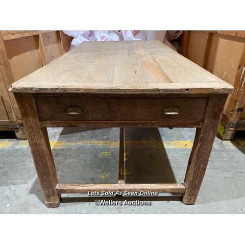 58 - Pine farmhouse dining table with two deep-set drawers on either side, 75cm h x 176cm l x 90cm w / No... 