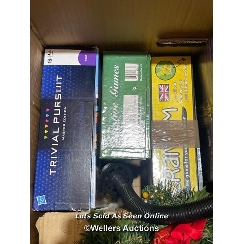 6 - Box of assorted boards games and electronics incl. monopoly, trivial pursuit and cranium / VAT appli... 