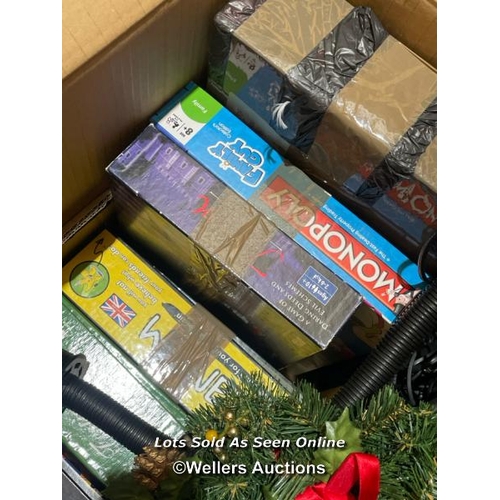 6 - Box of assorted boards games and electronics incl. monopoly, trivial pursuit and cranium / VAT appli... 