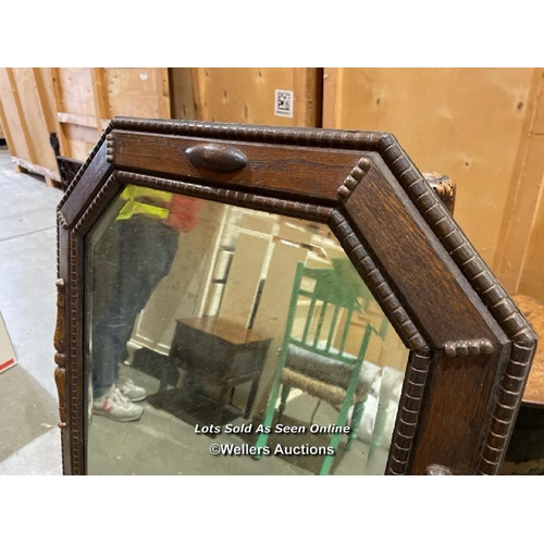 63 - Victorian oak bevelled edge wall mirror with beaded detailing, 64cm x 52cm / No VAT on hammer price ... 