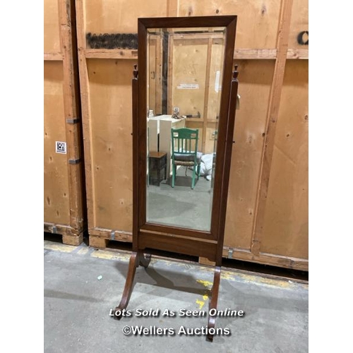 64 - Georgian swivel mahogany cheval beveled edge mirror, 77cm h x 62.5cm w x 68cm d, feet may require re... 