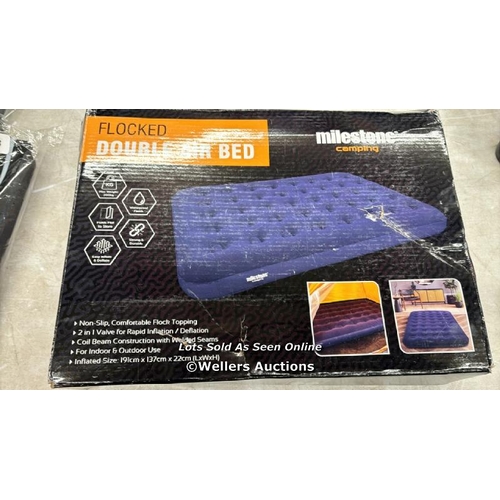 6915 - MILESTONE CAMPING 88010 FLOCKED DOUBLE AIRBED/EASY INFLATE & DEFLATE/WEATHERPROOF/GREAT FOR CAMPING,... 