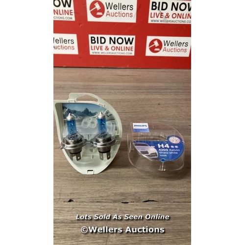 8525 - PHILIPS WHITEVISION ULTRA H4 CAR HEADLIGHT BULB, 4.200K, SET OF 2 / APPEARS NEW IN BROKEN BOX / E36 ... 