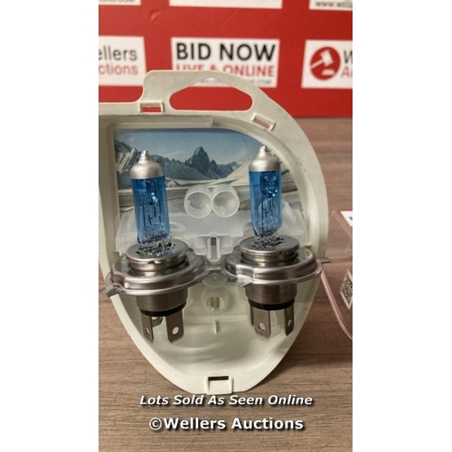 8525 - PHILIPS WHITEVISION ULTRA H4 CAR HEADLIGHT BULB, 4.200K, SET OF 2 / APPEARS NEW IN BROKEN BOX / E36 ... 