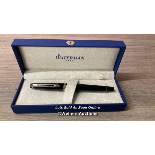 8553 - WATERMAN EXPERT FOUNTAIN PEN | GLOSS BLACK WITH CHROME TRIM | MEDIUM NIB | GIFT BOX / APPEARS NEW IN... 