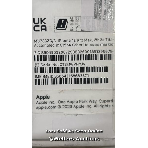 8832 - APPLE IPHONE 15 PRO MAX (256 GB) - WHITE TITANIUM / POWER INTERMITTENT AND IS IN RECOVERY MODE  / E4... 