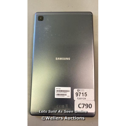 9715 - PRE OWNED SAMSUNG TABLET/ MODEL SM-T225/ IMEI 354338/76/108899/2 /GREY/  GOOGLE LOCKED