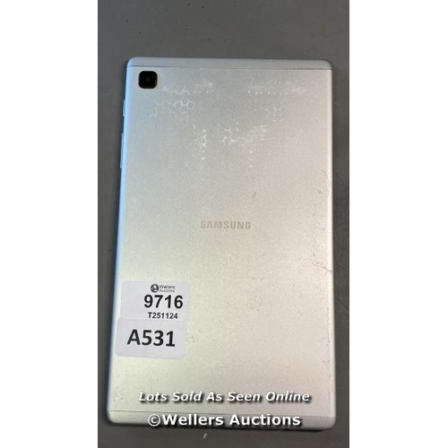 9716 - PRE OWNED SAMSUNG TABLET/ MODEL SM-T220/ SN: R9PT5114AKP/ SILVER / GOOGLE LOCKED